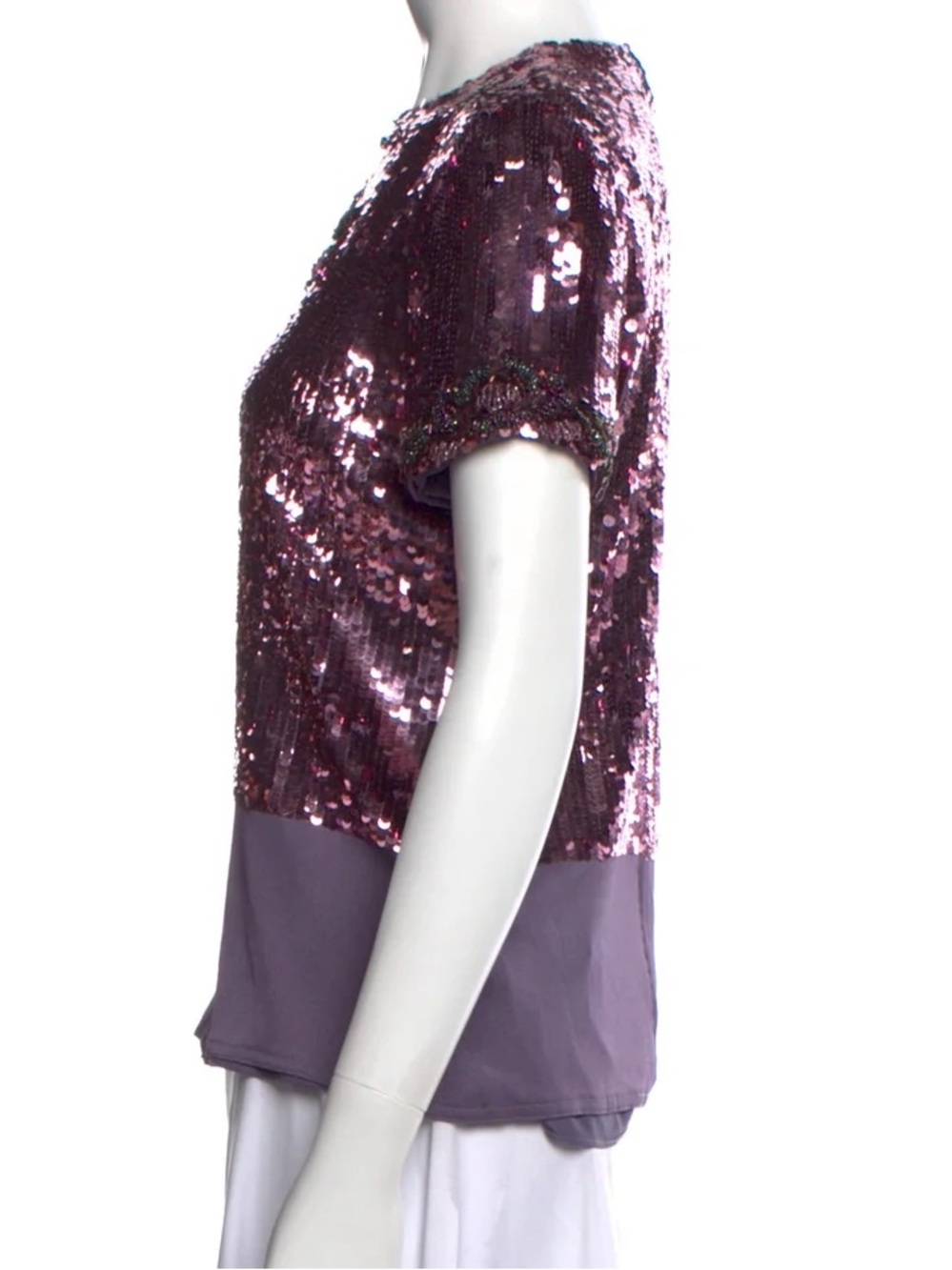 80s BILL BLASS $350 • 18” PTP • NEIMAN MARCUS 1980 Sequin Short-Sleeve Top Plum - Picture 4 of 10